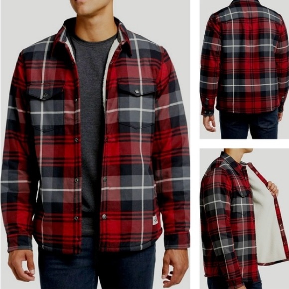 The North Face Men's Campshire Sherpa Fleece Lined Shirt Flannel Red Black Plaid - Picture 3 of 9